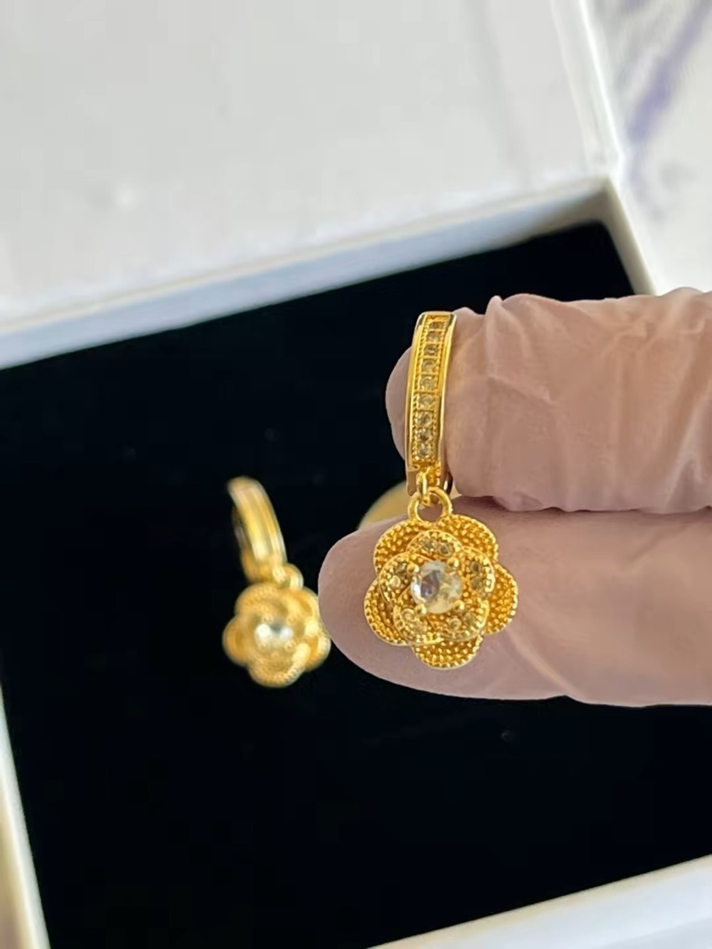 Gold Filled Flower Dangle Earrings